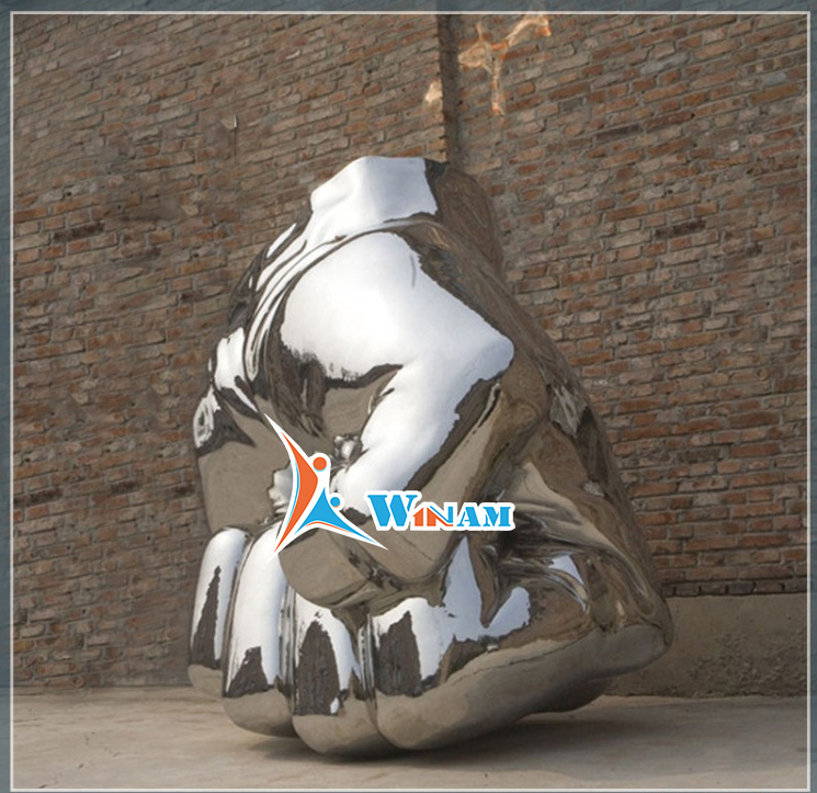 Large Polished Stainless Steel Fist Sculpture for Square Decor