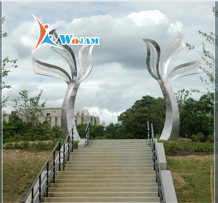 Large three hollow leaves tree gateway sculpture for sale