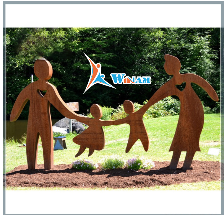 Playing Parents and Children Corten Steel Garden Sculpture