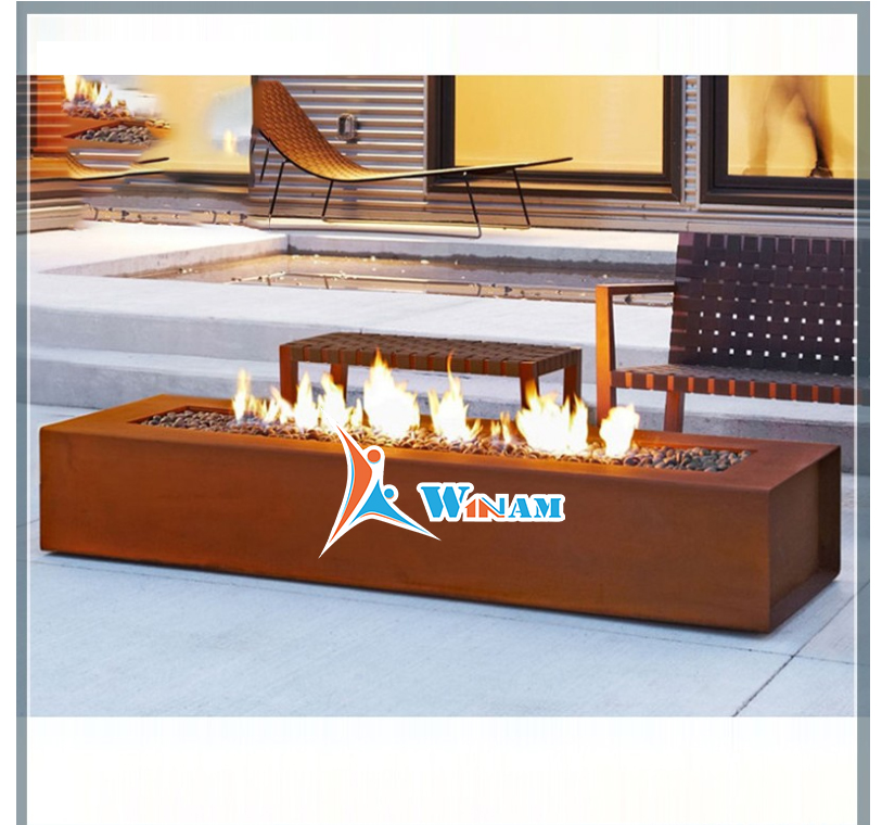 Vintage Rectangular Outdoor Corten Steel Fire Pit