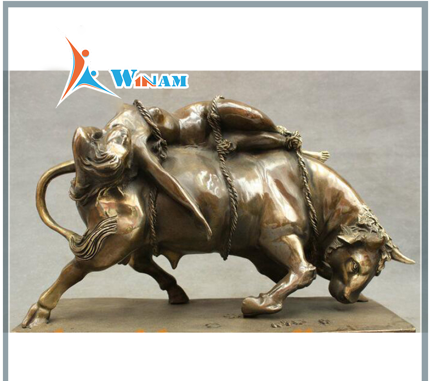 Life size bronze naked lady and bull statue for sale