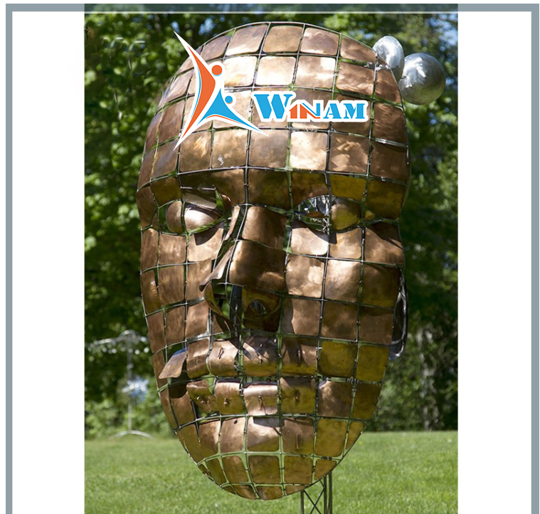 Large Abstract Brass Man Face Sculpture