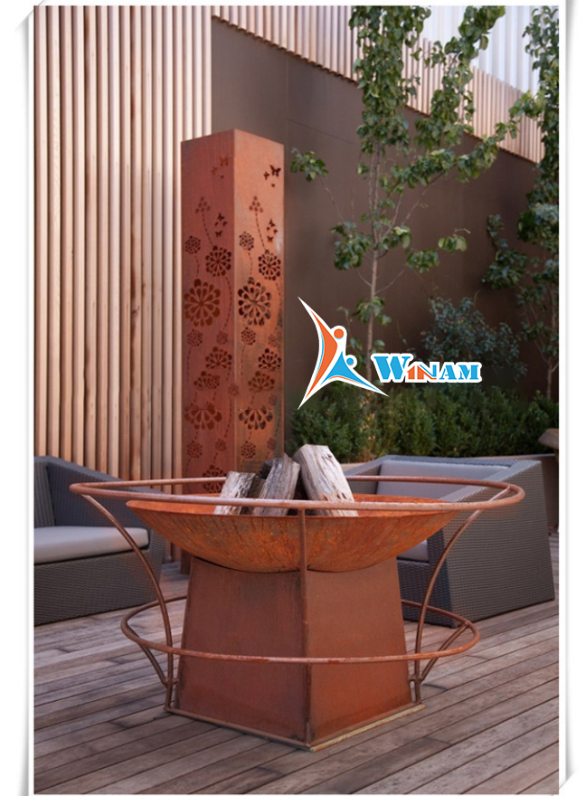 New product home decor garden corten steel sculpture lamp brazier set