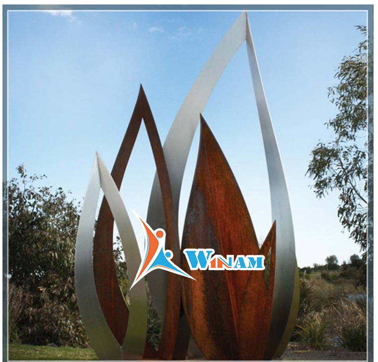 Contemporary abstract art leaf corten steel landscape sculpture