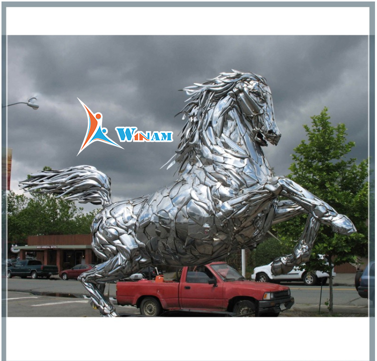 Wrought large stainless steel jumping horse sculpture for plaza decoration