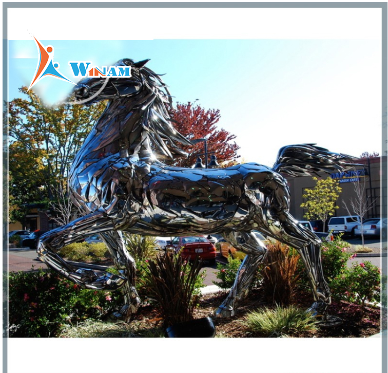 Large Stunning Polished Metal Horse for Outdoor Decor
