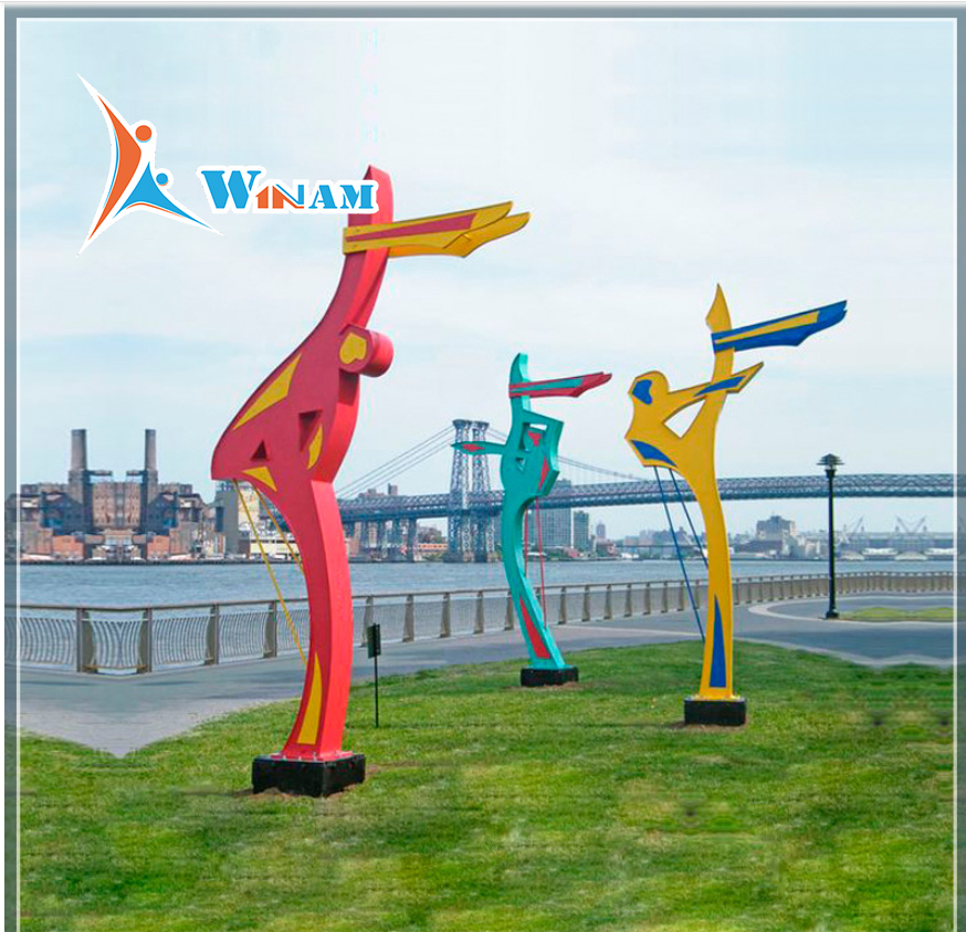 Painted Red Stainless Steel Sports Garden Decoration Statues