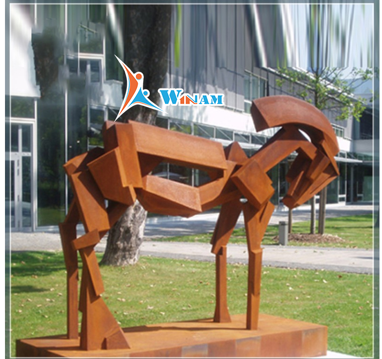 Hotel Luxury Ornament Corten Steel Abstract Horse Sculpture