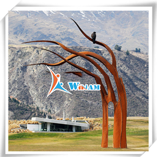 Tree shape corten steel sculpture for outdoor decor